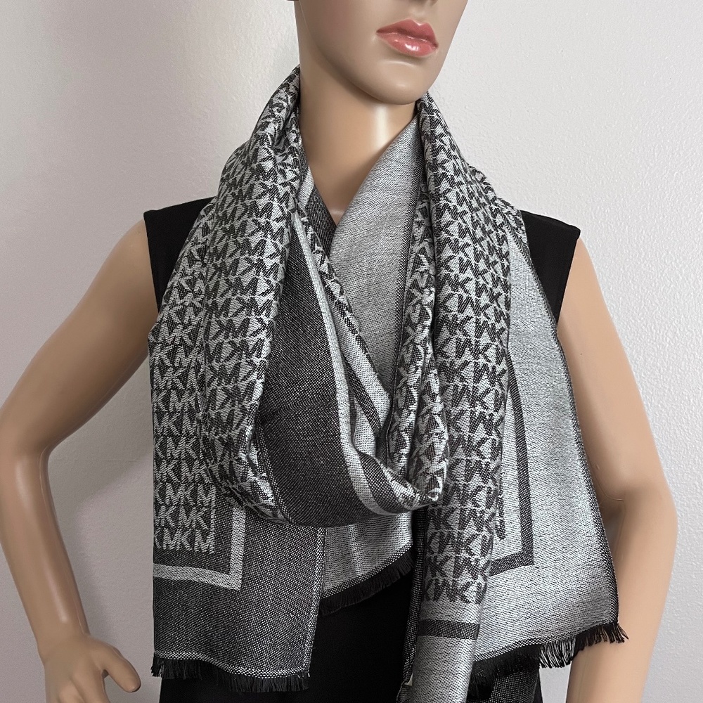 Michael Kors Monogram MK Logo-Print Pashmina Wrap Scarf